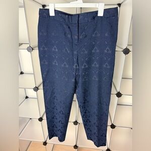 Ellen Tracy Tapered Ankle Pants Navy Blue Jacquard Pattern Size 10